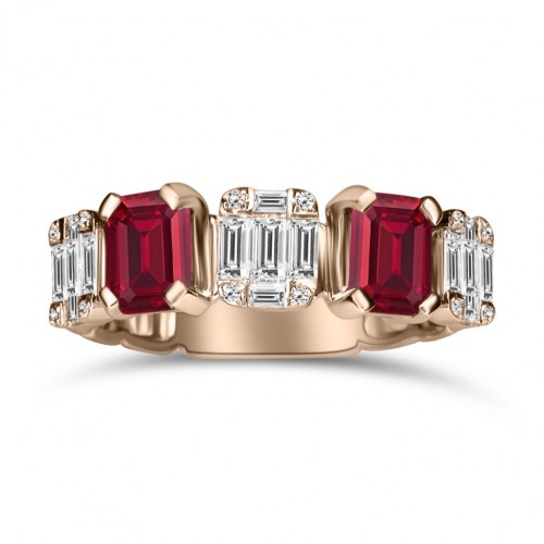 Half stone ring 18K pink gold with rubies 1.30ct and diamonds 0.45ct, VS1, G, da4320 ENGAGEMENT RINGS Κοσμηματα - chrilia.gr