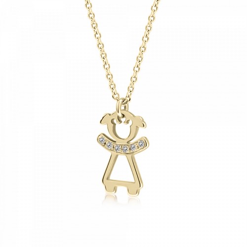 Necklace for baby and mum, K14 gold with girl and diamonds 0.02ct, VS2, H, pk0204 NECKLACES Κοσμηματα - chrilia.gr