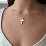 Baptism cross with triple chain K14 gold and white gold with zircon ko5240 CROSSES Κοσμηματα - chrilia.gr