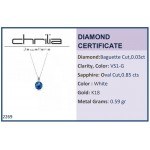 Solitaire oval necklace, Κ18 white gold with sapphire 0.85ct and diamond 0.03ct, VS1, G, me2269 NECKLACES Κοσμηματα - chrilia.gr