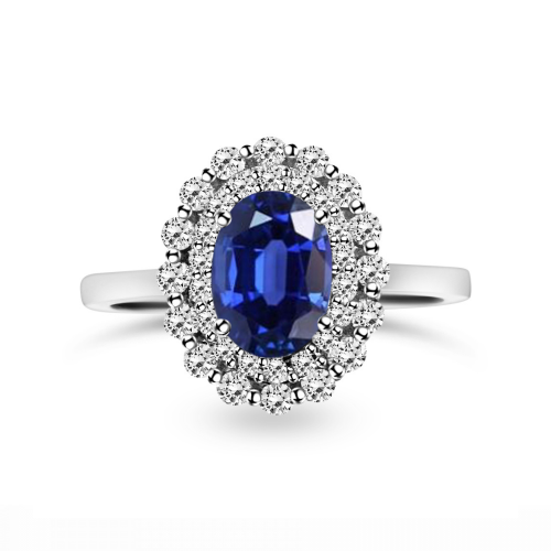 Multistone ring 18K white gold with sapphire 1.16ct and diamonds, VS1, G da4313 ENGAGEMENT RINGS Κοσμηματα - chrilia.gr