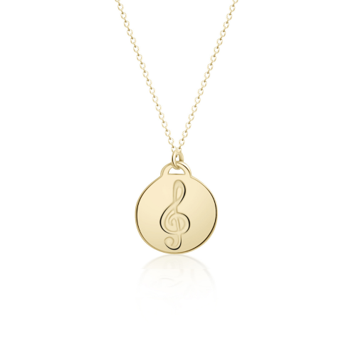 Round necklace, Κ14 gold with treble clef, ko4984 NECKLACES Κοσμηματα - chrilia.gr