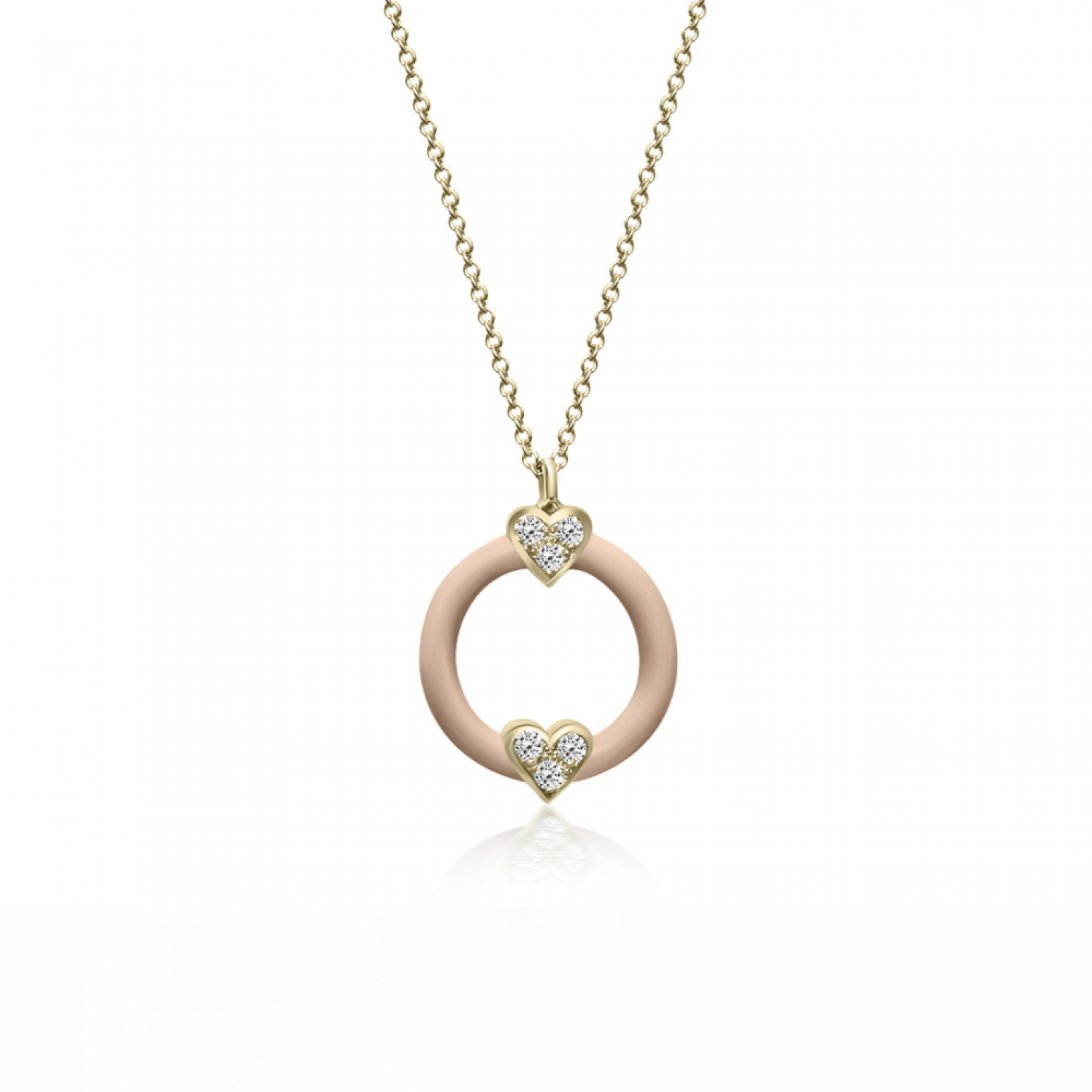 Round necklace with hearts, Κ18 gold with diamonds 0.08ct, VS1, G and enamel ko6007 NECKLACES Κοσμηματα - chrilia.gr