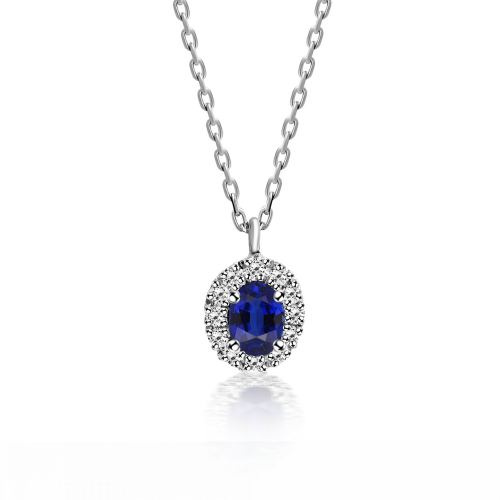 Multistone necklace 18K white gold with sapphire 0.21ct and diamonds 0.06ct, VS1, G ko6071 NECKLACES Κοσμηματα - chrilia.gr