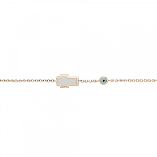 Bracelet with cross and eye, Κ9 pink gold with enamel, br2418 BRACELETS Κοσμηματα - chrilia.gr