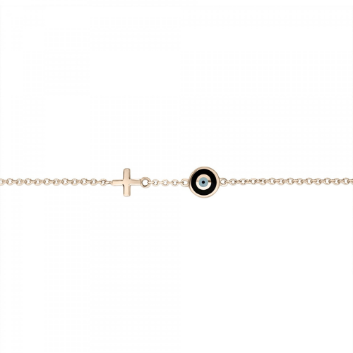 Bracelet with eye and cross, Κ9 pink gold with enamel, br2424 BRACELETS Κοσμηματα - chrilia.gr