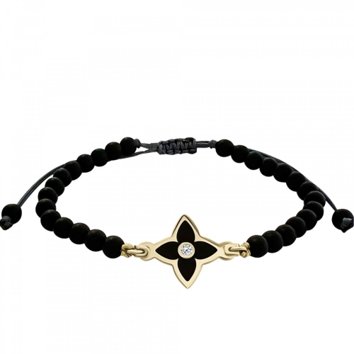 Ceramic women bracelet with star, 14K gold with black onyx and diamond 0.02ct, VS2, H, br2527 BRACELETS Κοσμηματα - chrilia.gr