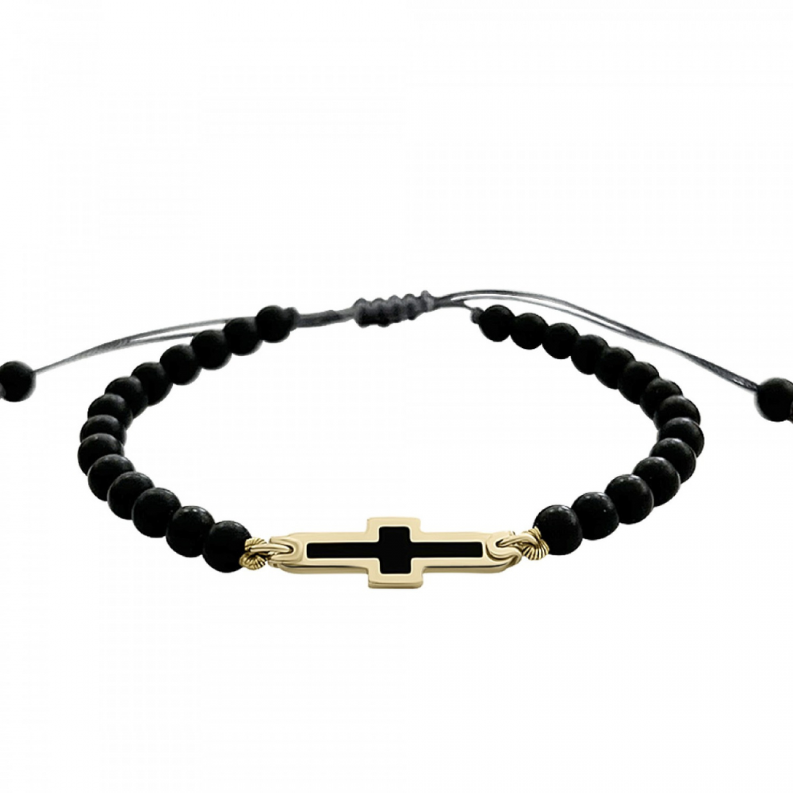 Ceramic women bracelet with cross, 14K gold with black onyx, br2529 BRACELETS Κοσμηματα - chrilia.gr