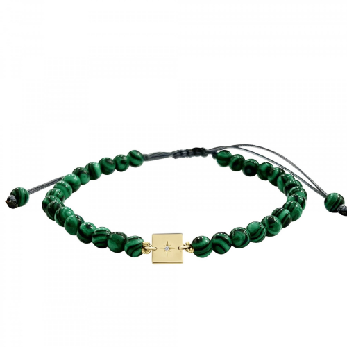 Women bracelet with square, 14K gold with malachite and diamond 0.005ct, VS2, H, br2537 BRACELETS Κοσμηματα - chrilia.gr