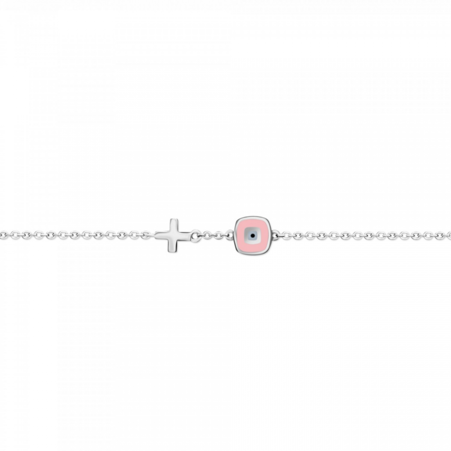 Bracelet with eye and cross, Κ9 white gold with enamel, br2733 BRACELETS Κοσμηματα - chrilia.gr