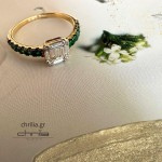 Solitaire ring 18K gold with emeralds0.28ct and diamonds 0.28ct, VVS1, F da4203 ENGAGEMENT RINGS Κοσμηματα - chrilia.gr