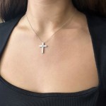 Baptism cross with chain K14 white gold with diamond 0.02ct, VS2, H ko5290 CROSSES Κοσμηματα - chrilia.gr