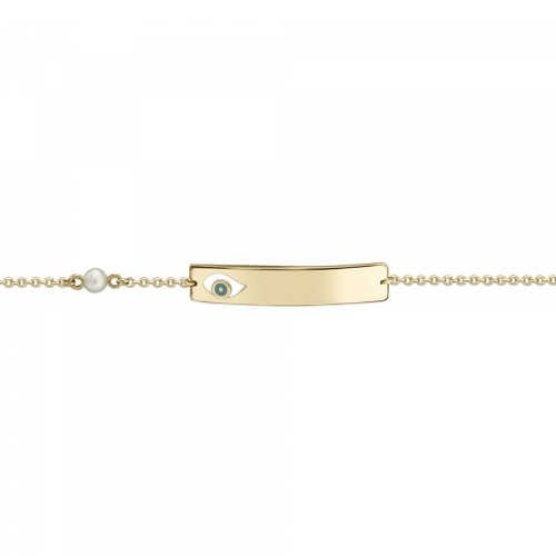 Babies identity bracelet K14 gold with eye, white pearl and enamel pb0387 BRACELETS Κοσμηματα - chrilia.gr