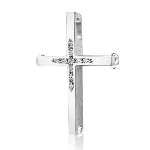 Baptism cross K14 white gold with zircon st3812 CROSSES Κοσμηματα - chrilia.gr