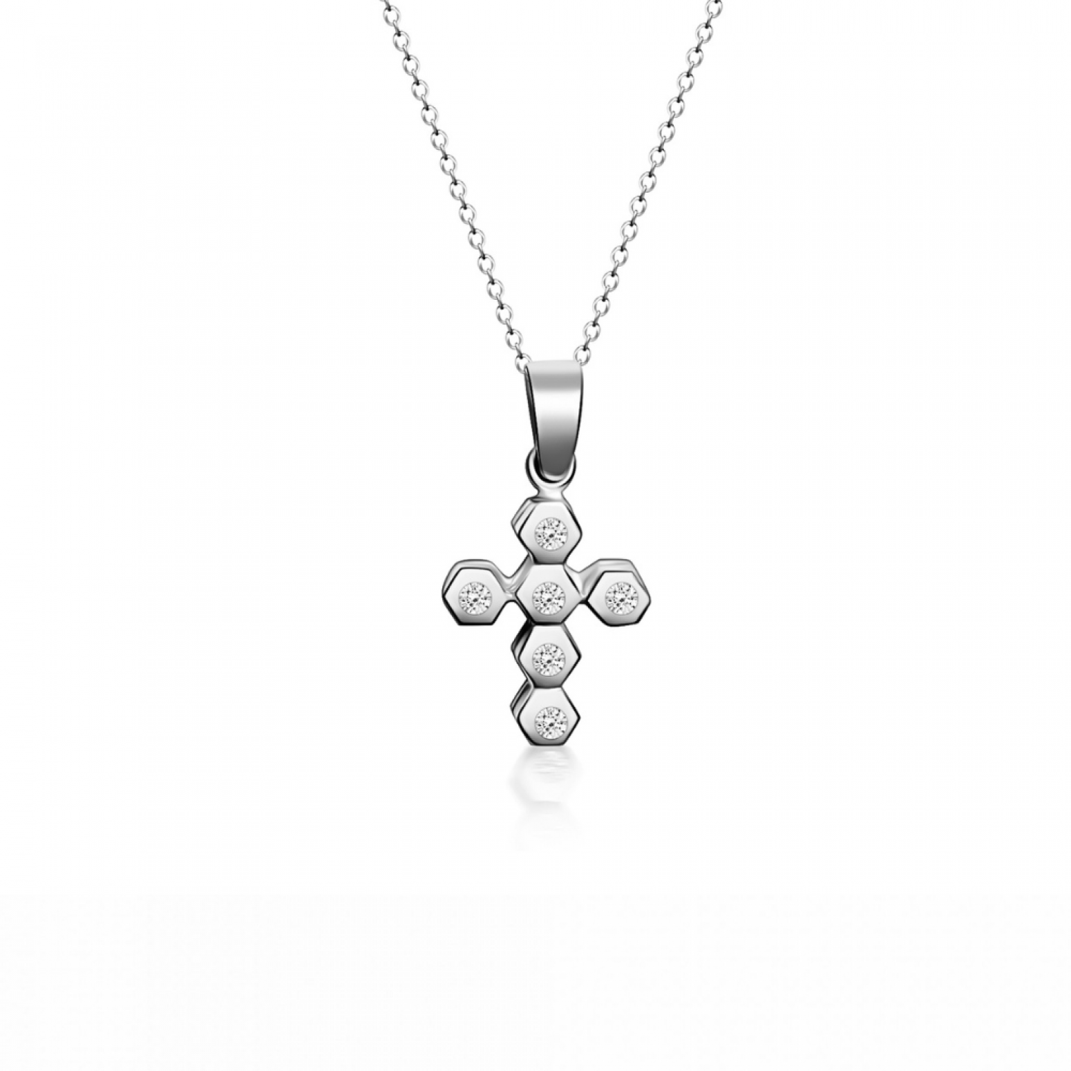 Cross neclace, Κ18 white gold with diamonds 0.10ct, SI1, H st3836 NECKLACES Κοσμηματα - chrilia.gr