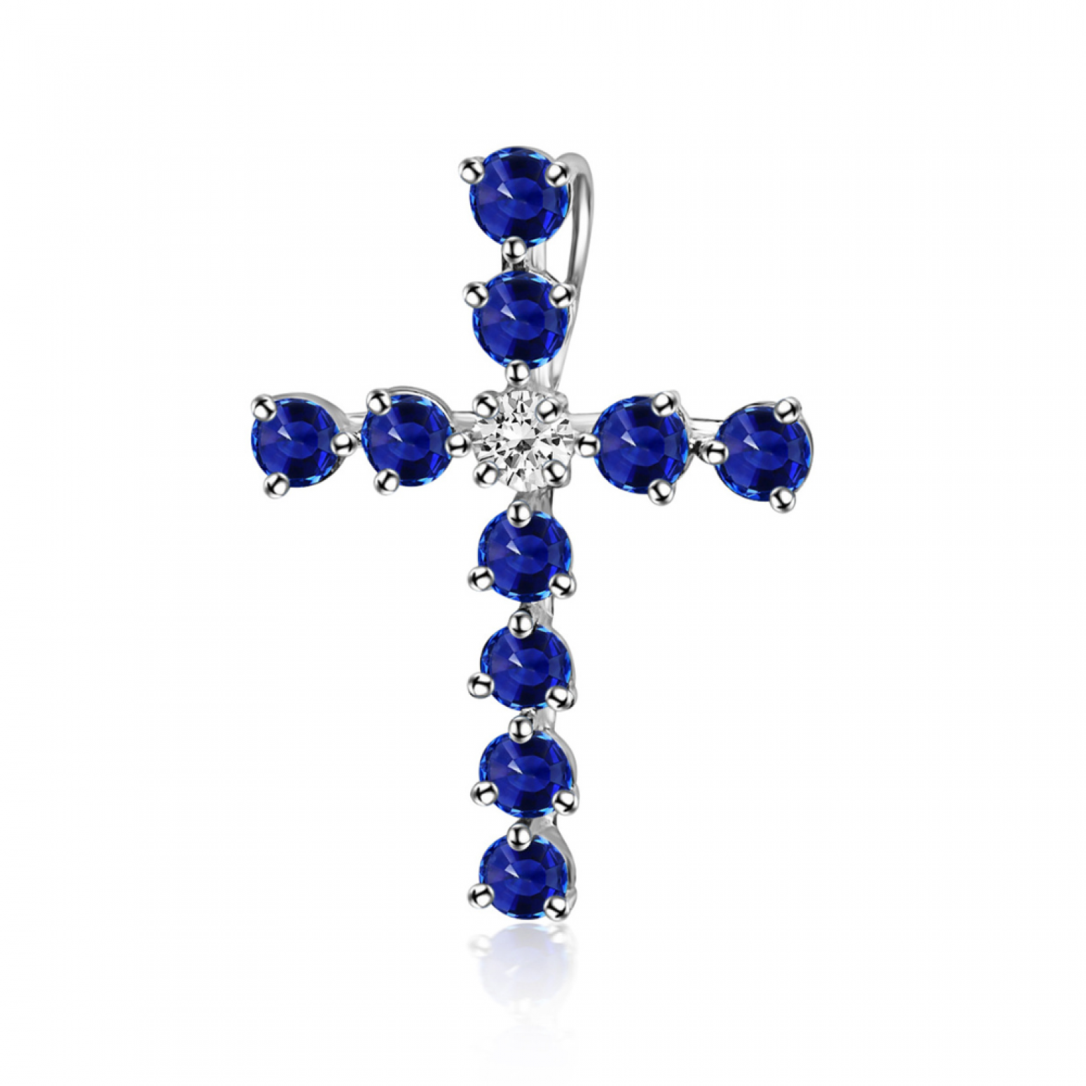 Baptism cross K18 white gold with diamond 0.09ct, VS1, G and sapphires 1.00ct st3849 CROSSES Κοσμηματα - chrilia.gr