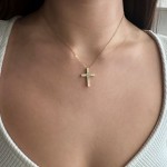 Double sided baptism cross with double chain K14 gold with zircon, ko5242 CROSSES Κοσμηματα - chrilia.gr