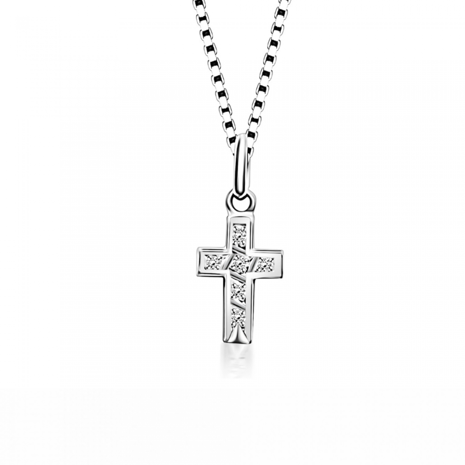 Cross neclace with chain, Κ18 white gold with diamonds 0.06ct, VS1, F ko3886 NECKLACES Κοσμηματα - chrilia.gr