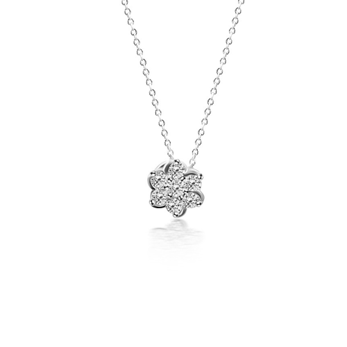 Multistone rosette necklace 18K white gold with diamonds 0.23ct, VS1, F from IGL, me2210 NECKLACES Κοσμηματα - chrilia.gr