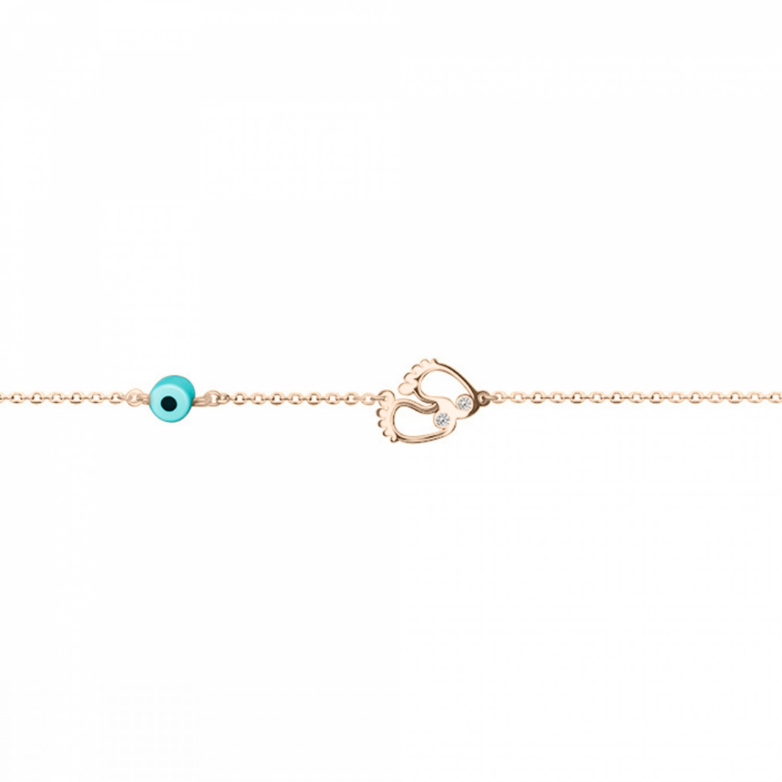 Babies bracelet K14 pink gold with paws, eye and diamonds 0.01ct, VS2, H pb0166 BRACELETS Κοσμηματα - chrilia.gr