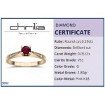 Solitaire ring 18K pink gold with ruby 0.29ct and diamonds VS1, G da3682 ENGAGEMENT RINGS Κοσμηματα - chrilia.gr