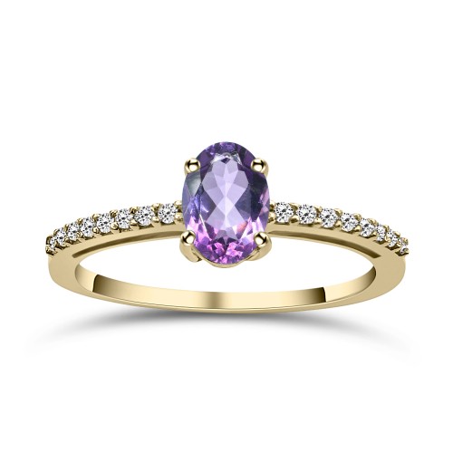 Solitaire ring 14K gold with amethyst and zircon, da4226 RINGS Κοσμηματα - chrilia.gr