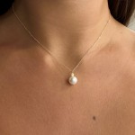 Necklace, Κ14 gold with pearl and diamond 0.02ct, VS1, H, ko4598 NECKLACES Κοσμηματα - chrilia.gr