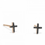 Cross earrings 18K pink gold with black diamonds 0.11ct, sk2878 EARRINGS Κοσμηματα - chrilia.gr