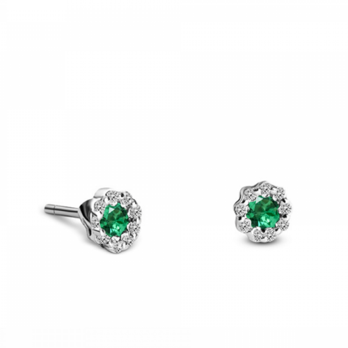 Rosette earrings 18K white gold with emeralds 0.35ct and diamonds 0.12ct VS1, G sk3017 EARRINGS Κοσμηματα - chrilia.gr