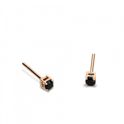 Solitaire earrings 9K pink gold with black zircon, sk3501 EARRINGS Κοσμηματα - chrilia.gr