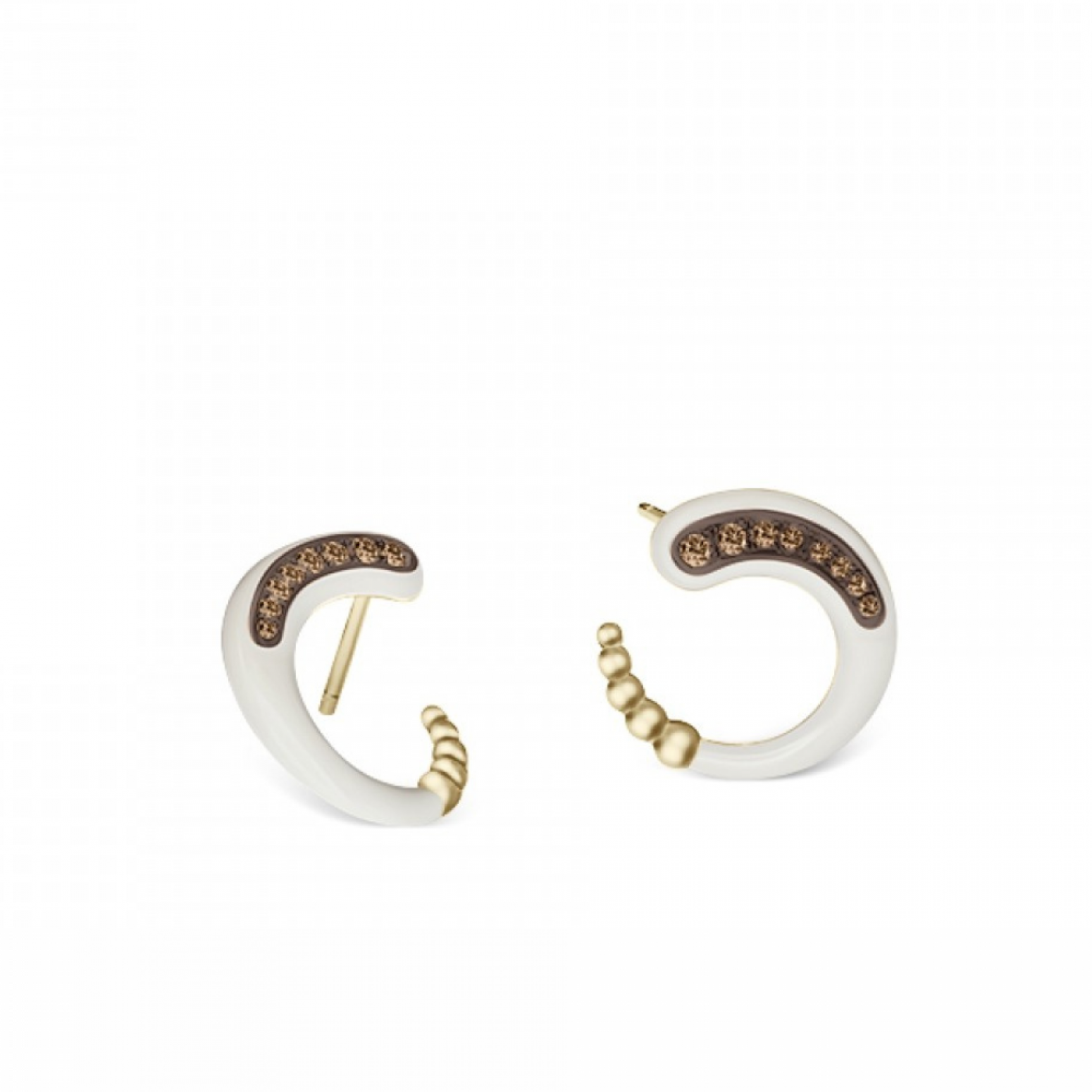 Hoop earrings 18K gold with brown diamonds 0.17ct and enamel, sk3934 EARRINGS Κοσμηματα - chrilia.gr