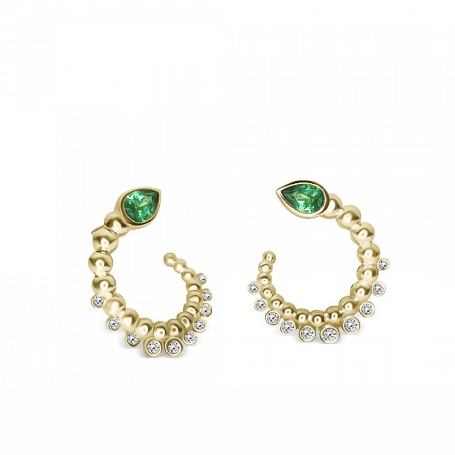 Hoop earrings, 18K gold with emeralds 0.61ct and diamonds 0.24ct VS2, H sk3935 EARRINGS Κοσμηματα - chrilia.gr