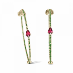 Hoop earrings 18K gold with green diamonds 0.96 and rubbies 0.54ct, sk4005 EARRINGS Κοσμηματα - chrilia.gr