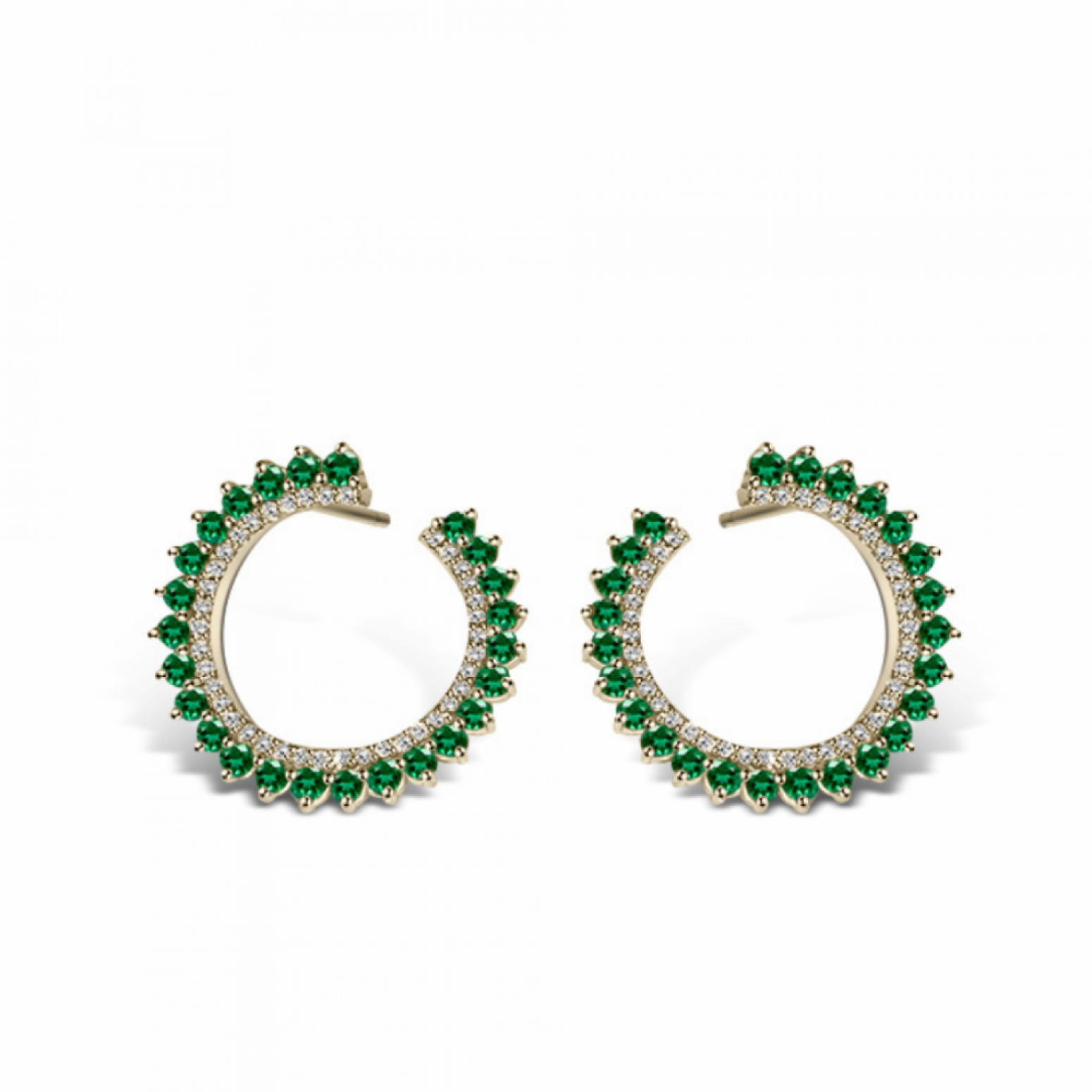 Hoop earrings 18K gold with emeralds 0.94ct and diamonds 0.37ct, VS1/VS2, F/G, from IGL, sk4008 EARRINGS Κοσμηματα - chrilia.gr