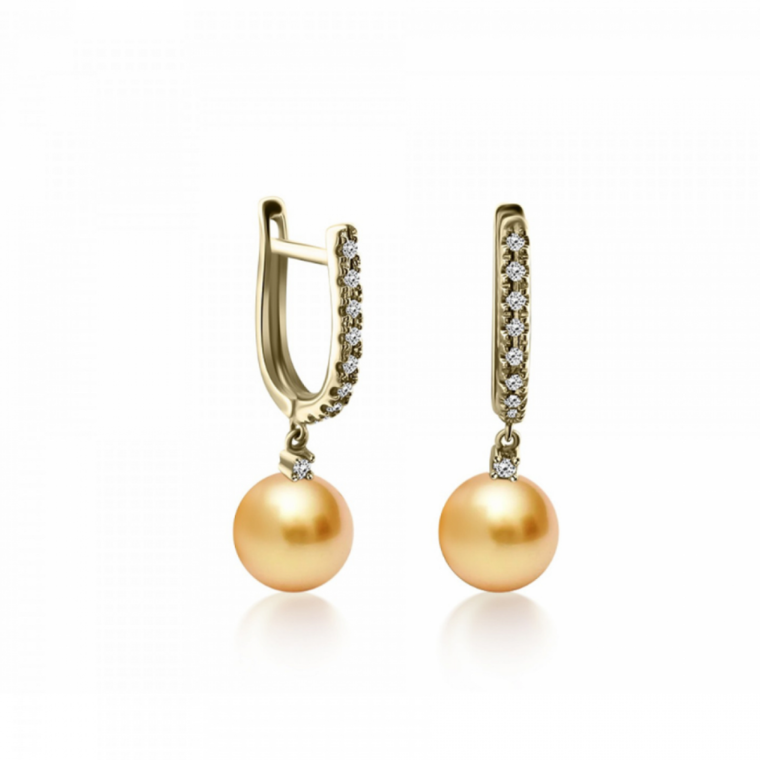 Hoop earrings 18K gold with diamonds 0.12ct and golden pearls 8.50 - 9.00mm, VS1, G, sk4019 EARRINGS Κοσμηματα - chrilia.gr