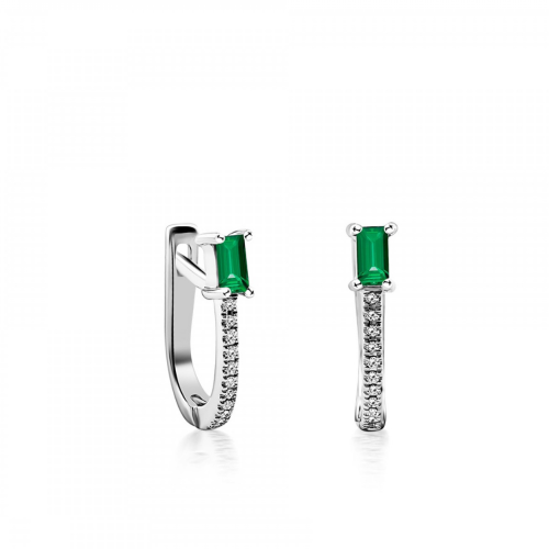 Hoop earrings, 18K white gold with emeralds 0.38ct and diamonds 0.66ct VS2, H sk4021 EARRINGS Κοσμηματα - chrilia.gr