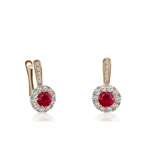 Hoop earrings, 18K pink gold with rubies 0.70ct and diamonds 0.42ct, sk4024 EARRINGS Κοσμηματα - chrilia.gr