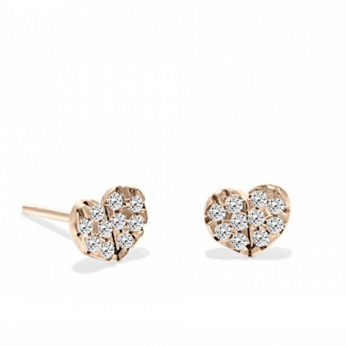 Heart earrings K14 pink gold with zircon, sk2978 EARRINGS Κοσμηματα - chrilia.gr