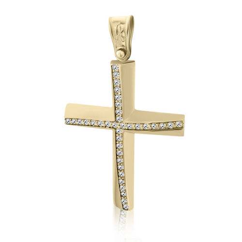 Baptism cross K14 gold with zircon st4109 CROSSES Κοσμηματα - chrilia.gr