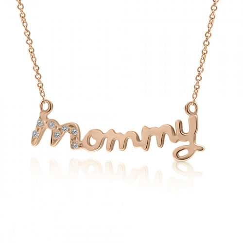 Necklace for mum, K9 pink gold with zircon, pk0120 NECKLACES Κοσμηματα - chrilia.gr