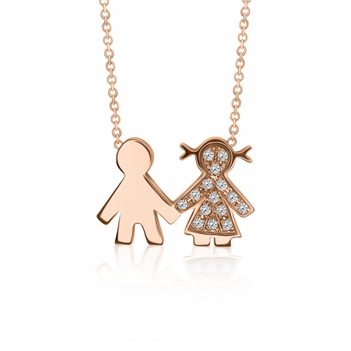 Necklace for mum, K18 pink gold with boy, girl and diamonds 0.07ct, VS1, H, ko3258 NECKLACES Κοσμηματα - chrilia.gr