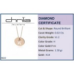 Monogram necklace Κ in round disk , Κ14 pink gold with diamond 0.02ct, VS2, H ko4632 NECKLACES Κοσμηματα - chrilia.gr