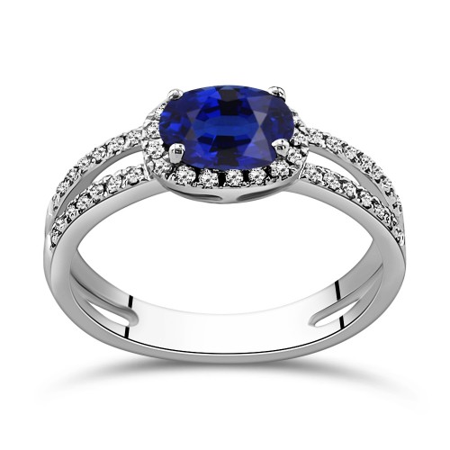 Solitaire ring 18K white gold with sapphire 1.10ct and diamonds 0.15ct, VS1, G da4189 ENGAGEMENT RINGS Κοσμηματα - chrilia.gr