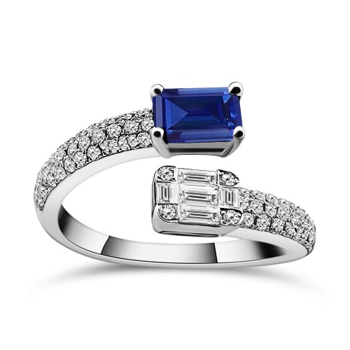 Multistone ring 18K white gold with sapphire 0.59ct and diamonds 0.51ct, VVS1, F, da4208 ENGAGEMENT RINGS Κοσμηματα - chrilia.gr