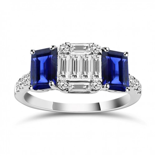 Multistone ring 18K white gold with sapphires 1.30ct and diamonds 0.55ct, VVS1, F, da4085 ENGAGEMENT RINGS Κοσμηματα - chrilia.gr