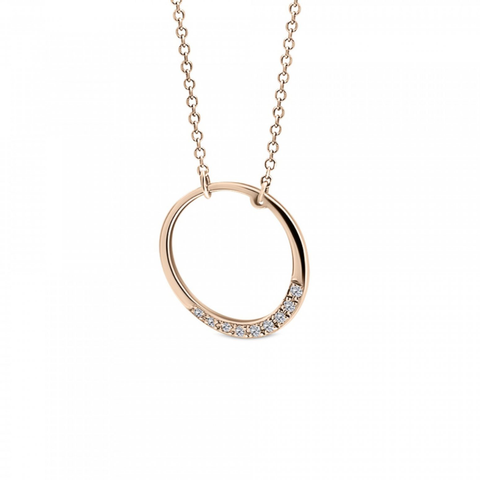 Round necklace, Κ14 pink gold with diamonds 0.04ct, VS2, H ko3893 NECKLACES Κοσμηματα - chrilia.gr