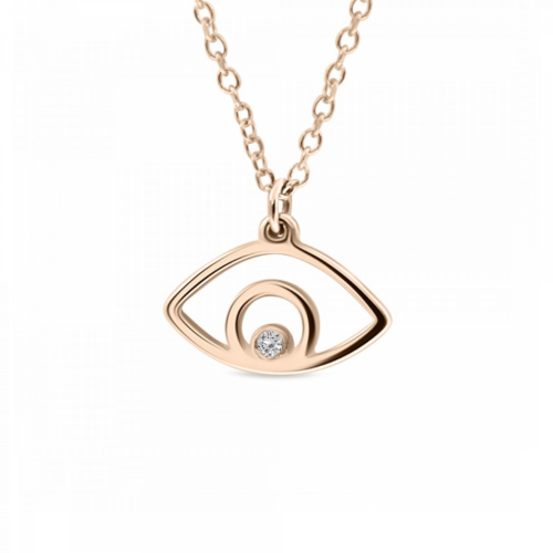 Eye necklace, Κ14 pink gold with diamond 0.01ct, VS2, H ko4501 NECKLACES Κοσμηματα - chrilia.gr