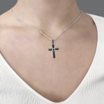 Baptism cross K18 white gold with diamond 0.07ct, VS2, H and sapphires 0.47ct st4036 CROSSES Κοσμηματα - chrilia.gr