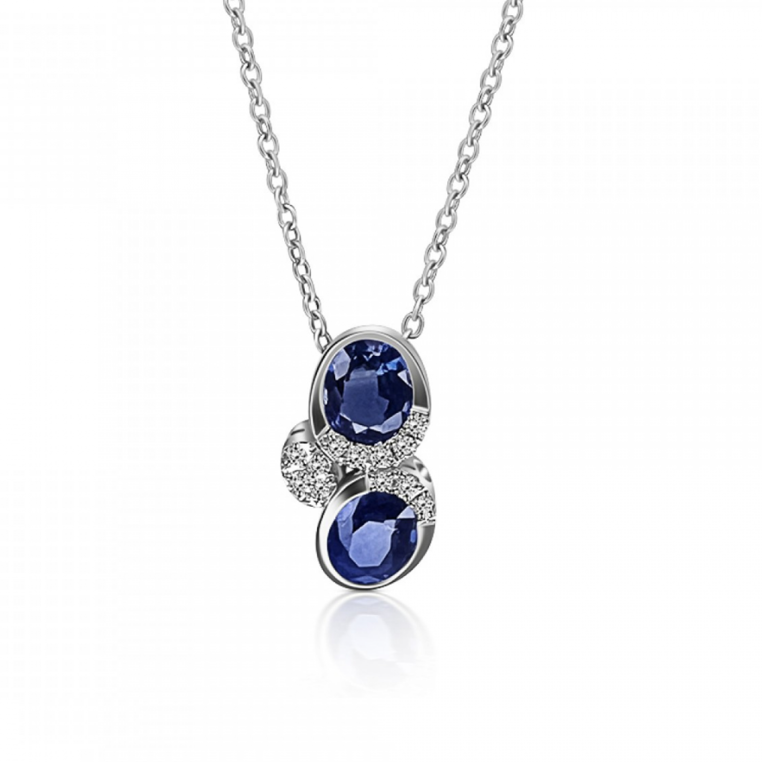 Necklace, Κ18 white gold with sapphires 1.00ct and diamonds, VS1, G, me2066 NECKLACES Κοσμηματα - chrilia.gr