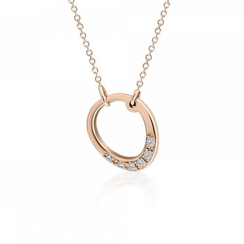 Round necklace, Κ14 pink gold with diamonds 0.02ct, VS2, H pk0143 NECKLACES Κοσμηματα - chrilia.gr